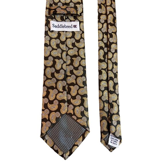 Saddlebred Mens Polyester Neck Tie Black Gold Paisley Work Dad Gift - Picture 3 of 5